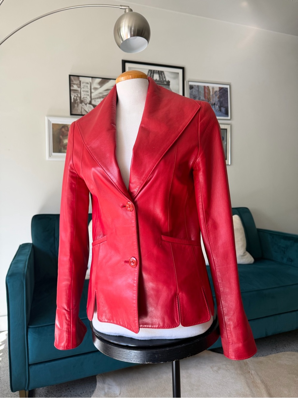 Red Leather Blazer Jacket - Women's Tailored Coat